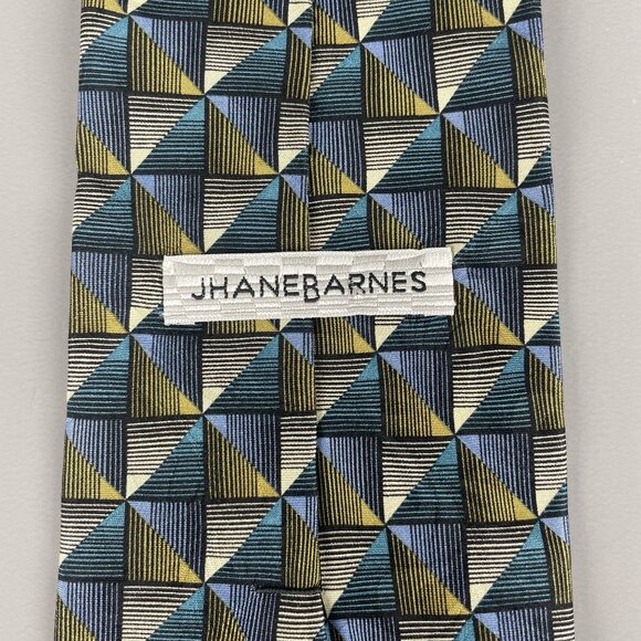 Jhane Barnes Geometric Silk Tie Blue & Gold Made in Japan - Picture 2 of 11